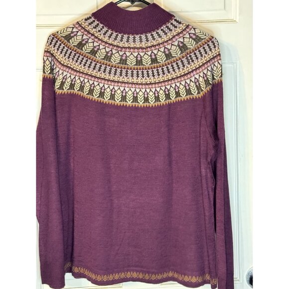 Woolrich Women's XL Merino Wool & Acrylic Full-Zip Nordic Sweater - Blackberry - Picture 3 of 5